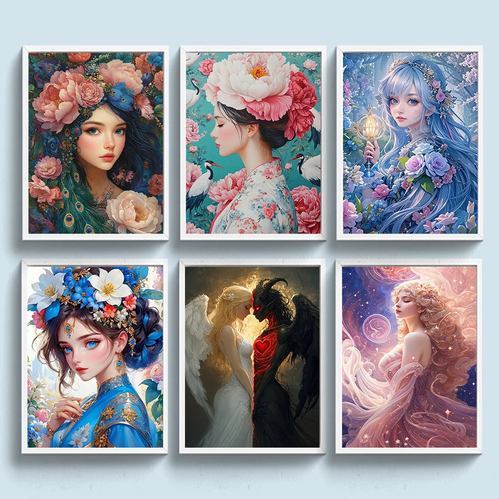 Full Embroidery Eco-cotton Thread 14CT Printed Girl Cross Stitch Kit Art