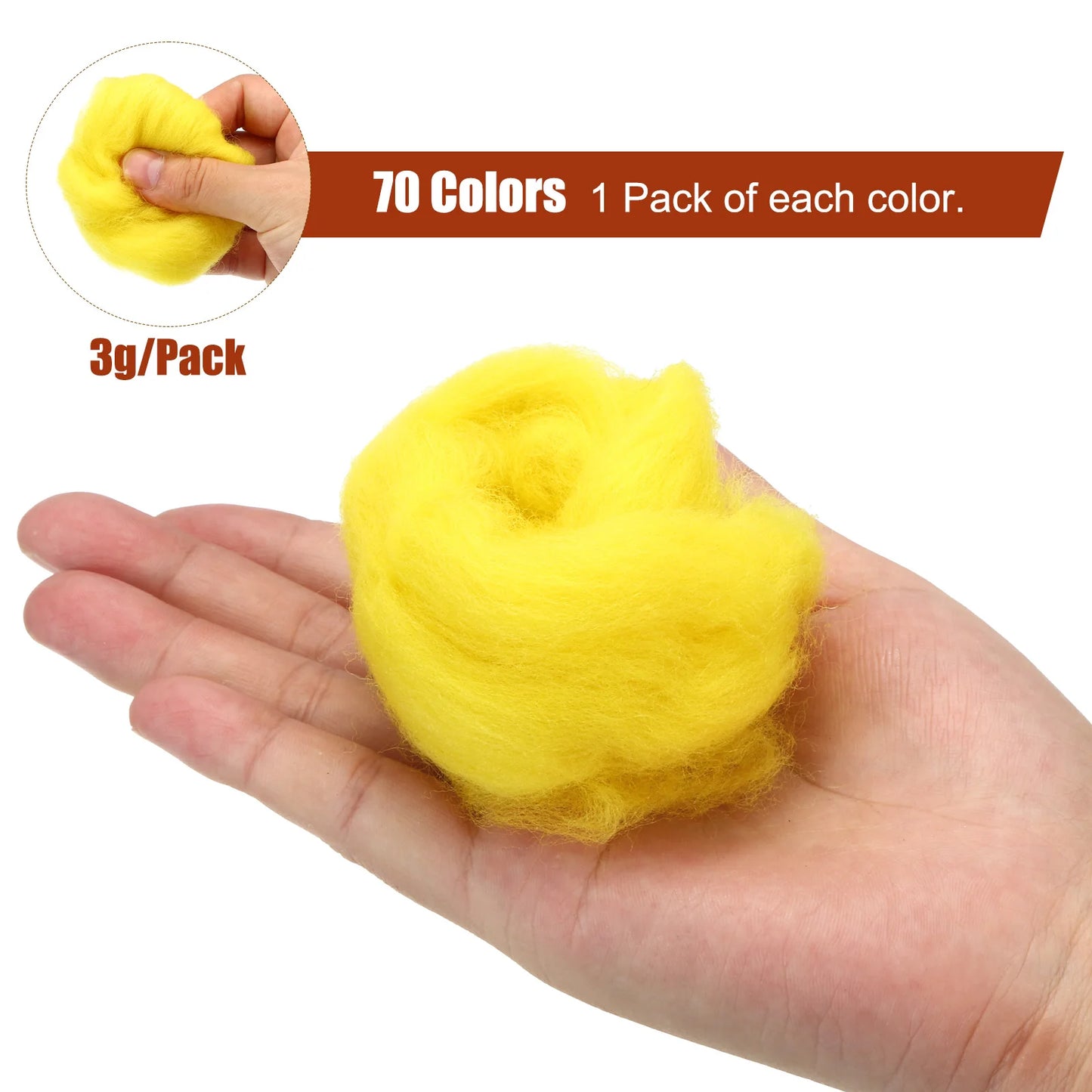 70 Colors 7.4Oz Needle Felting Wool Nature Fibre Wool Yarn Roving Needle Felting Hand for Wool Felting Yarn Supplies DIY Craft