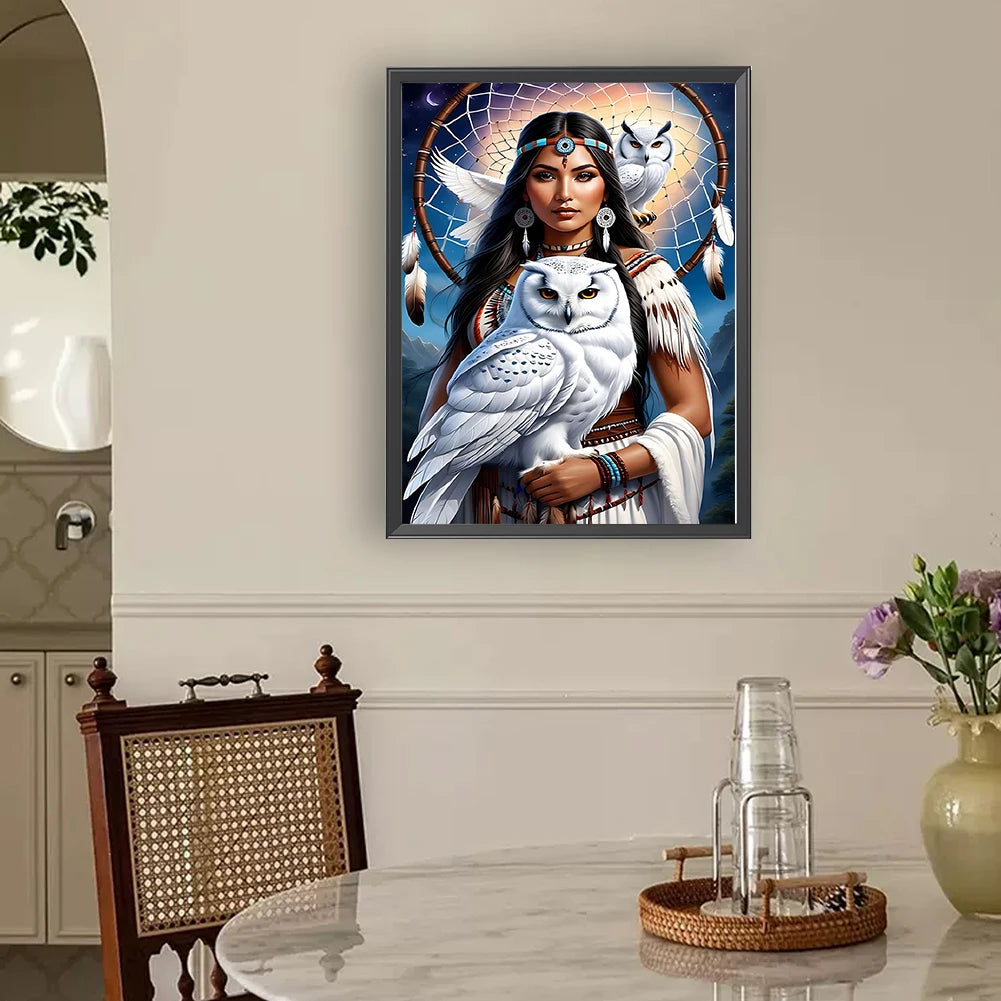 Indian Girl 5D DIY Full Drill Round Diamond Painting Kit for Home Decor 30x40cm