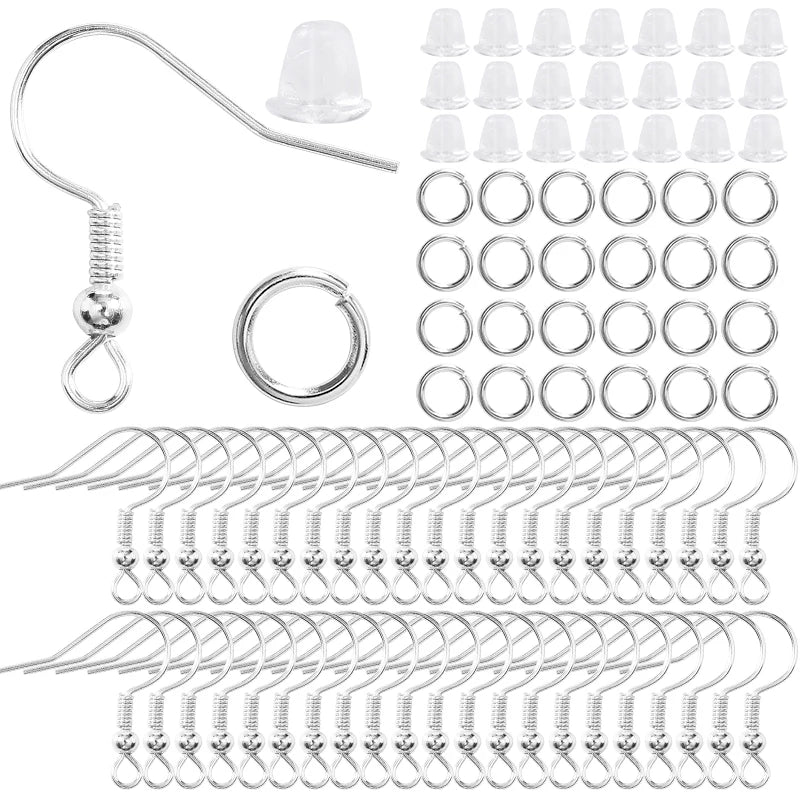 300Pcs Earrings Set Hypoallergenic Earring Hooks Jump Rings Clear Rubber Earring Backs For Jewelry Making Findings Accessories