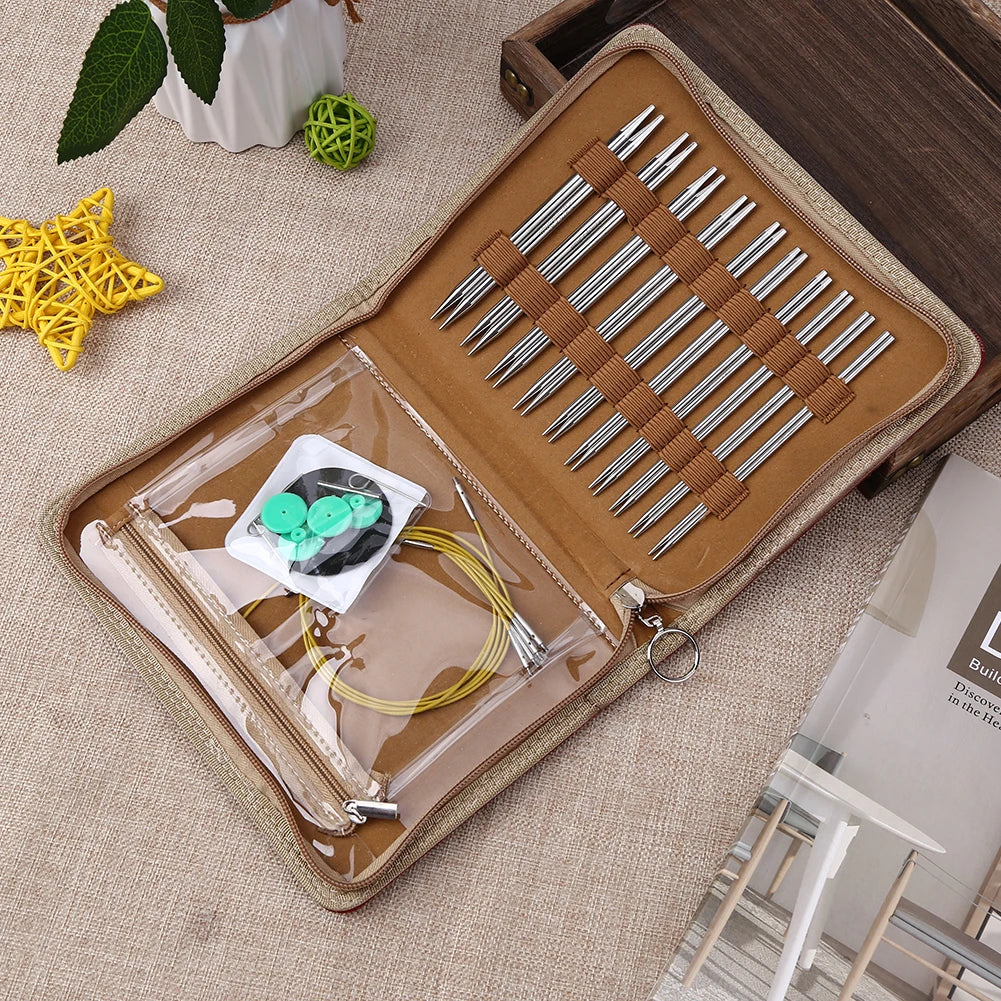 Crochet Hook Kits Multifunctional Removing Circular Needle Crochet Needles Comfortable Grip PU Storage Bag for Sewing Weave Tool