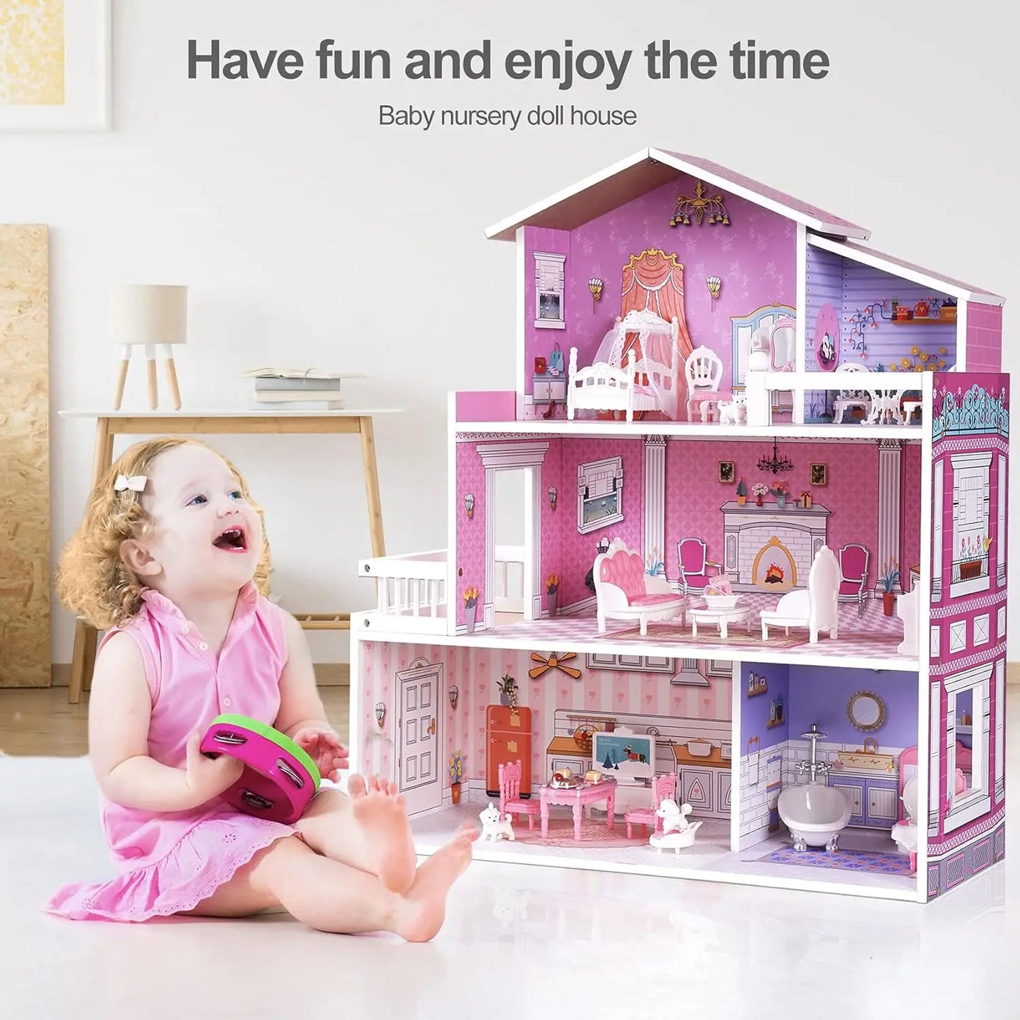 Robotime Robud Victoria Wooden Dollhouse Furniture Preschool Dollhouse House Toy for Girls 3+