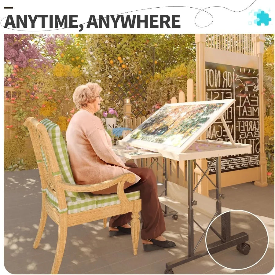 1500 Piece Jigsaw Puzzle Table with Legs for Adults 5TiltingAngle and Height Adjustable Table with Draws Wooden Puzzle Board wi