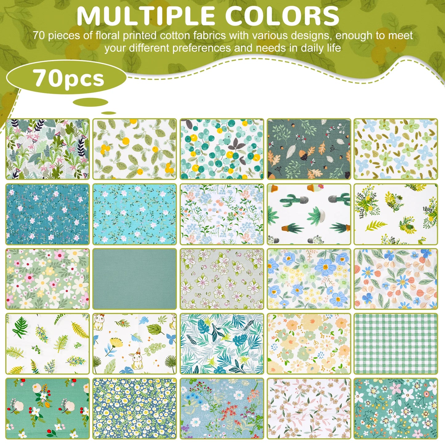 70pcs 25x25cm Cotton Fabric Square Quilting Fabrics Precut Printed Patchwork for DIY Crafts Material Information