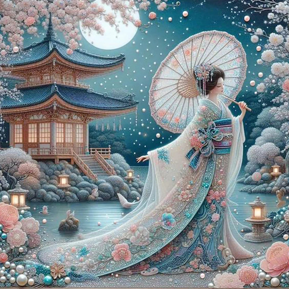 5D DIY Full Round Drill Diamond Painting Japanese Geisha Beauty Decor Art Crafts DIY Birthday Gifts Christmas Party Home Decor