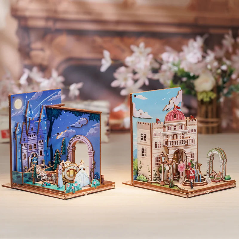 CUTEBEE 3D Bookends DIY Dollhouse Wooden Bookshelf Insert Book Nook Decoration 3D Puzzle Toy for Gifts Fairy town