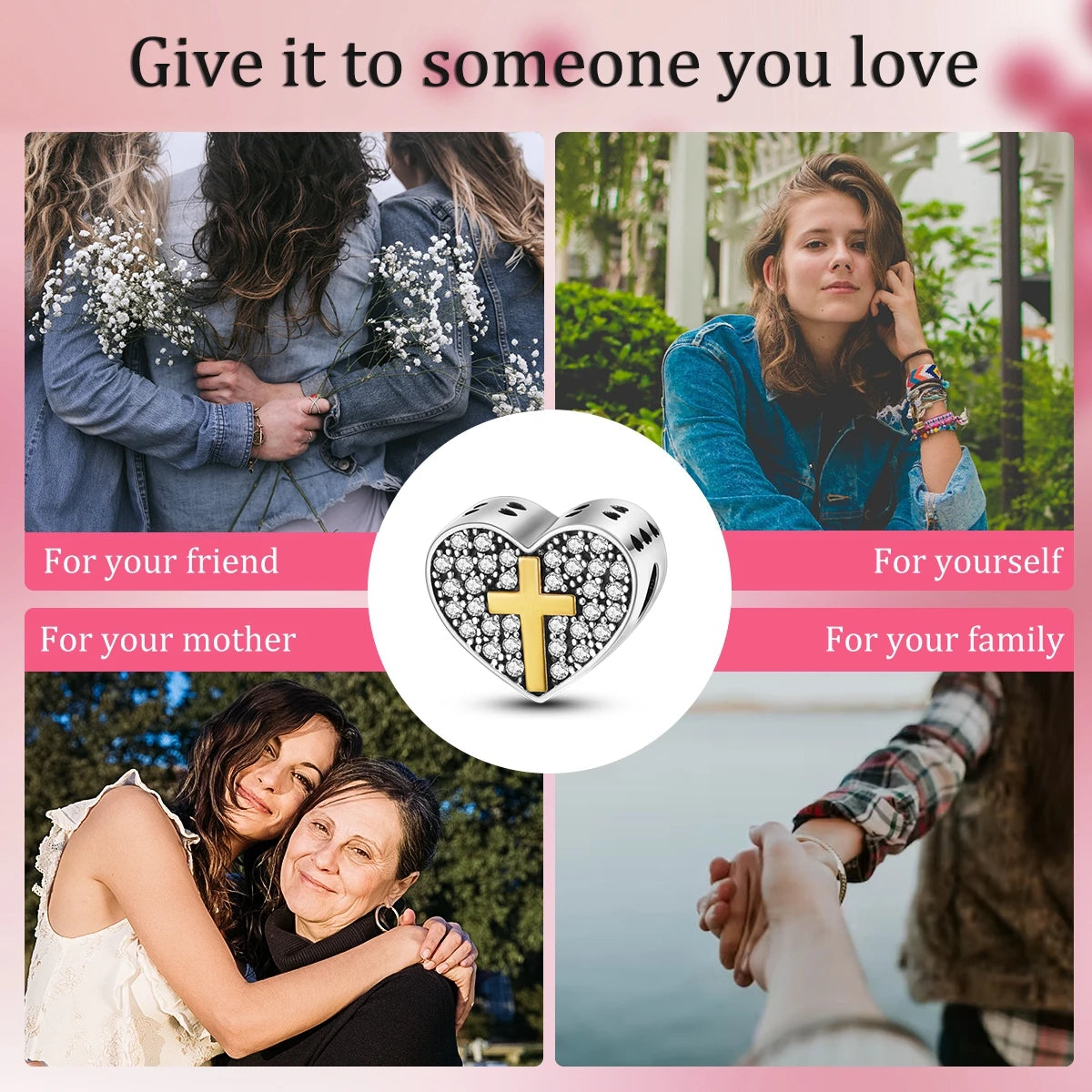 925 Sterling Silver Love shaped Religious Symbolism Series Charms Beads Fit Original Bracelets S925 DIY Jewelry Gifts