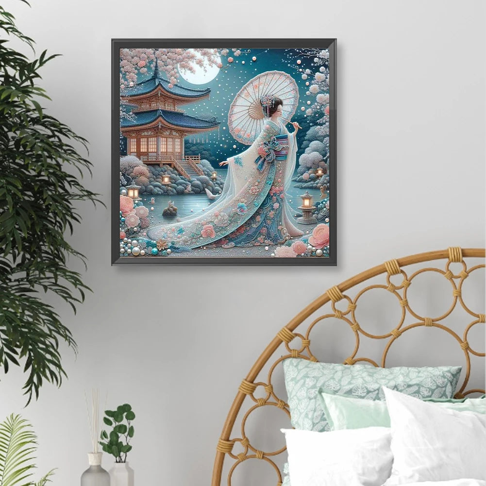 5D DIY Full Round Drill Diamond Painting Japanese Geisha Beauty Decor Art Crafts DIY Birthday Gifts Christmas Party Home Decor