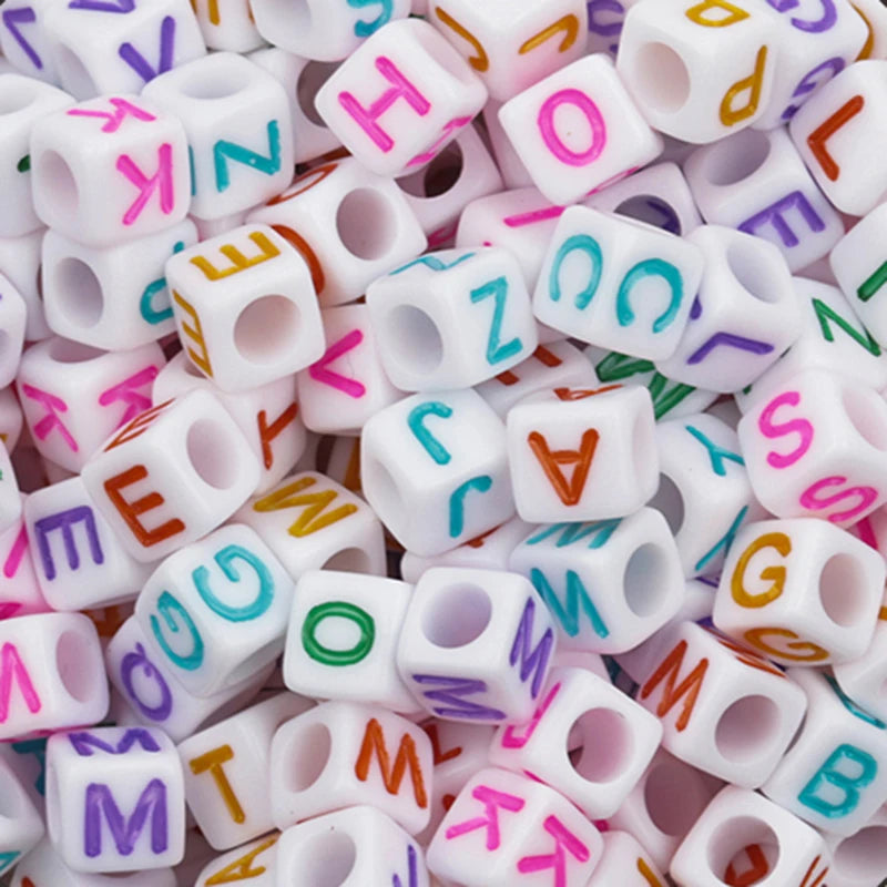 100Pcs/Lot Trendy  Acrylic Square Alphabet Beads Large Hole Letter Loose Spacer Bead Jewelry Handmade Bracelet Making Supplies