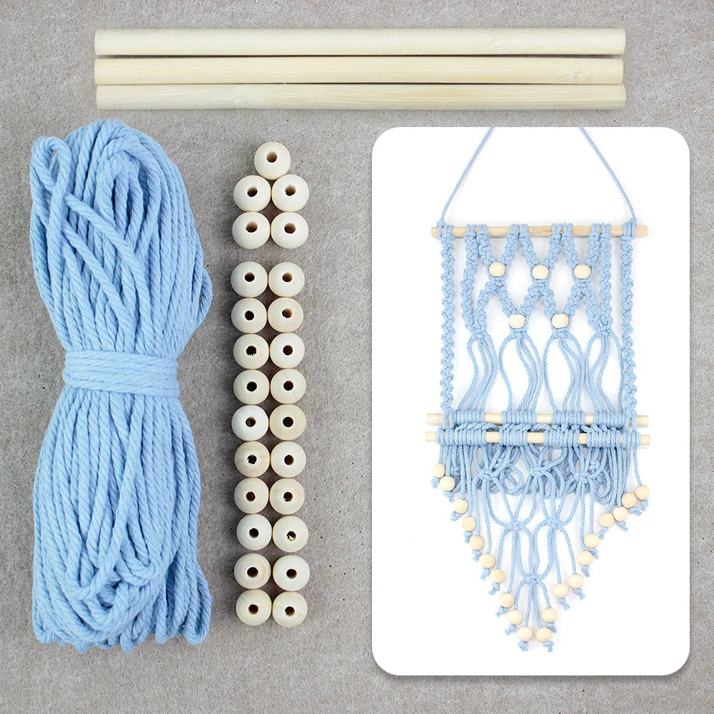 Bohemian Retro Hanging Bookshelf Macrame Kit - DIY Handmade Weaving Set with Beginner Guide, Wall-Mounted Shelf