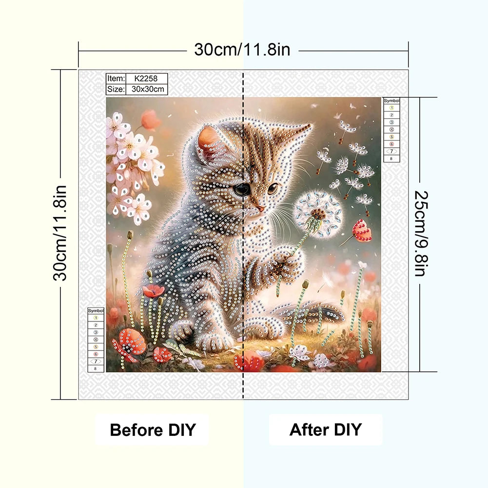 30x30cm Cat 5D DIY Special Shape Crystal Partial Diamond Painting Kit Decor
