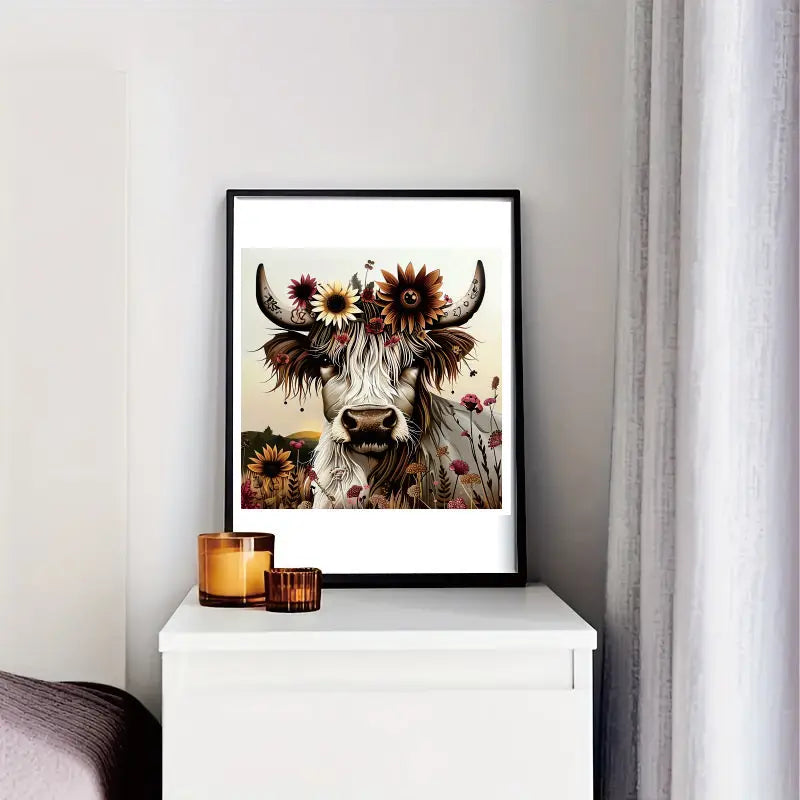 Sunflower Yak Wooden Jigsaw Puzzle - Animal-Shaped Natural Wood Advanced Level Challenge for Adults & Teens, Vibrant Floral Art