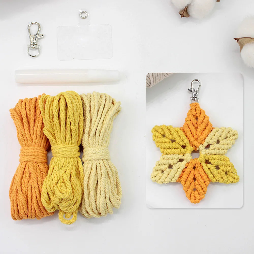 Hexagonal Star Keychain Macrame kit with tutorial for beginners Hand diy Woven kit blocking star key chain pendant lanyard