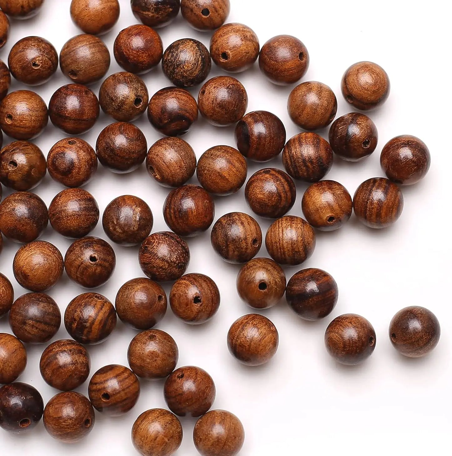 Roosewood Round Beads Coconut Brown Natural Wood Round Beads Handmade Polished Spacer Mala Pray Beads for DIY Jewellery Making (