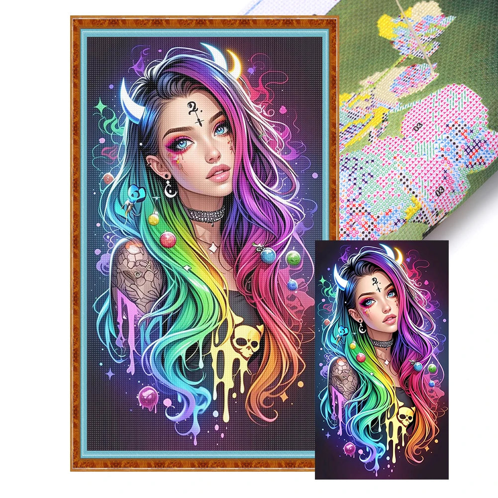 Full Embroidery Eco-cotton Thread 11CT Printed Girl Cross Stitch Kit Art
