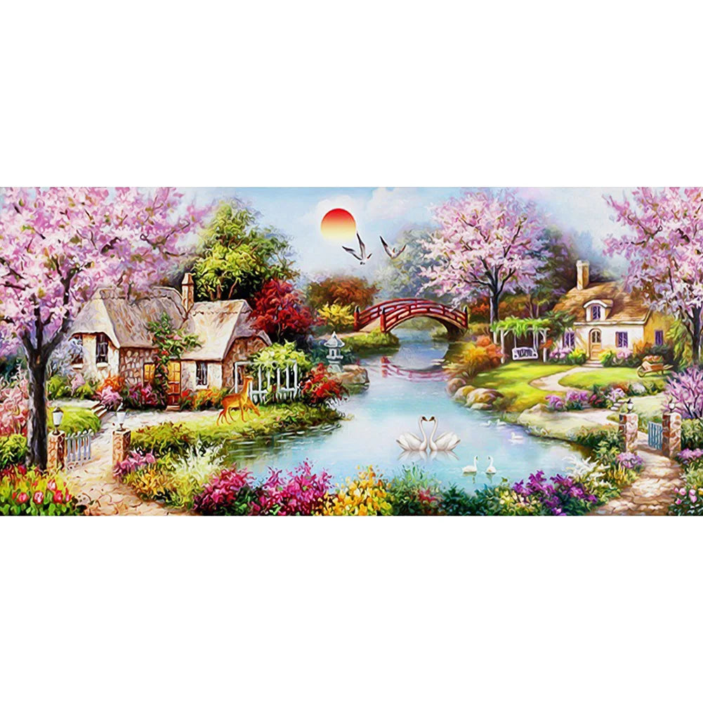 5D DIY Full Drill Diamond Painting Bridge Crane Cross Stitch Embroidery Craft