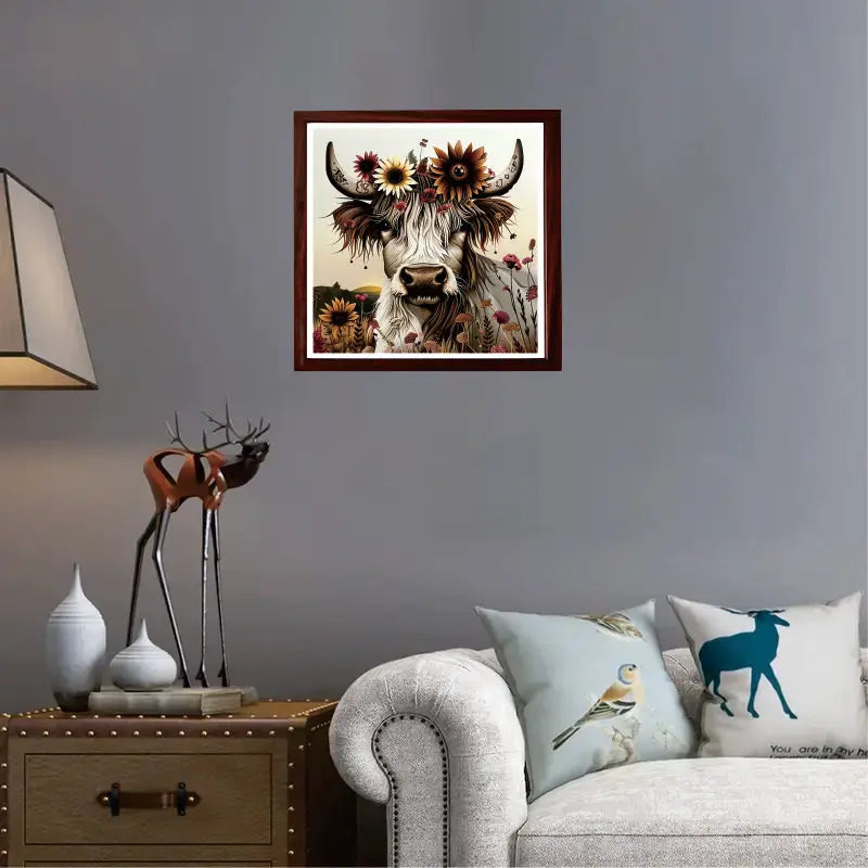 Sunflower Yak Wooden Jigsaw Puzzle - Animal-Shaped Natural Wood Advanced Level Challenge for Adults & Teens, Vibrant Floral Art