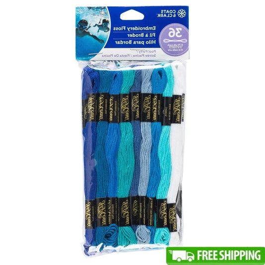 36 Skeins Blue Embroidery Floss Pack 8.75 Yds Cotton Mercerized Thread Six Strand Crafting Sewing Projects