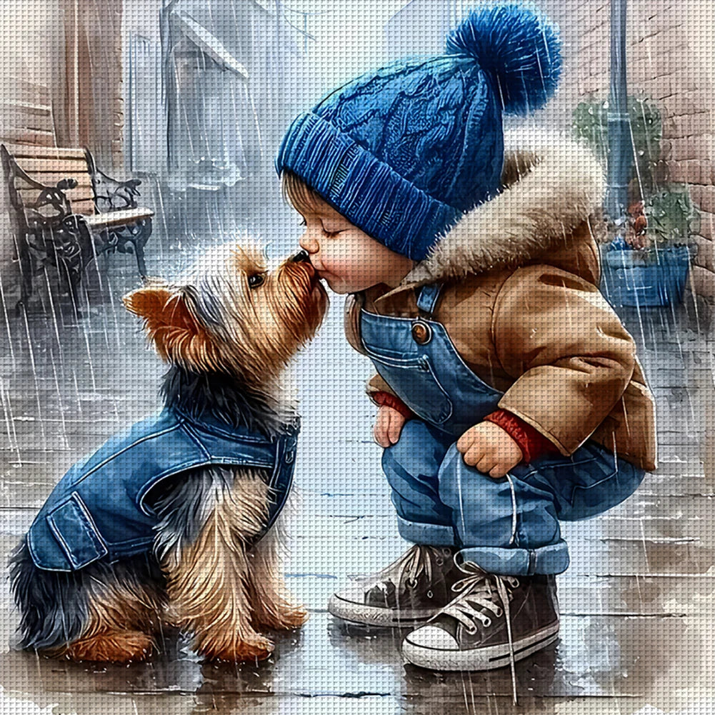 Full Embroidery Eco-cotton Thread 11CT Printed Boy Cross Stitch Kit Art 40x40cm