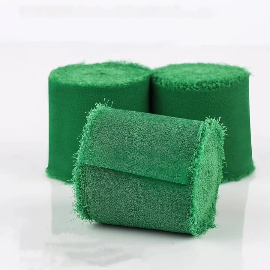 3 Roll/set 5m Frayed Edged Satin Handmade Chiffon Silk Ribbon For Wedding Invitation Bouquets Birthday Party DIY Decoration Gift