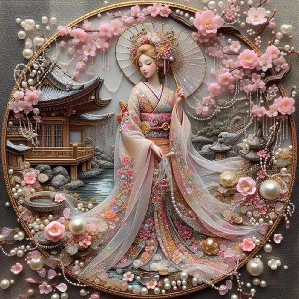 5D DIY Full Round Drill Diamond Painting Japanese Geisha Beauty Decor Art Crafts DIY Birthday Gifts Christmas Party Home Decor