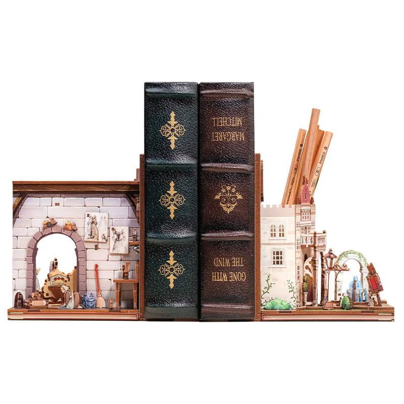 CUTEBEE 3D Bookends DIY Dollhouse Wooden Bookshelf Insert Book Nook Decoration 3D Puzzle Toy for Gifts Fairy town