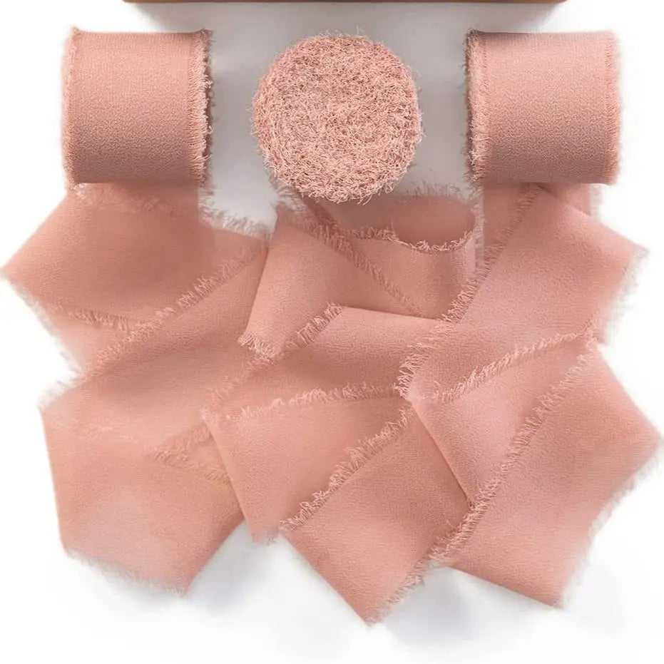 3 Roll/set 5m Frayed Edged Satin Handmade Chiffon Silk Ribbon For Wedding Invitation Bouquets Birthday Party DIY Decoration Gift
