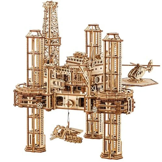 Offshore Rig Platform Wooden 3D Puzzles for Adults and Kids to Build - Interactive Movable Platform - Wooden Models Engineering