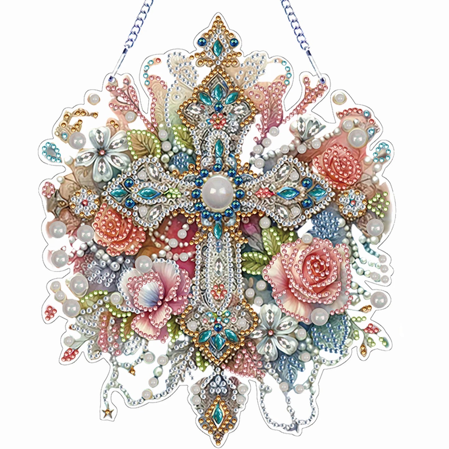 Flower 2D/Flat DIY Special Shape Hanging Diamond Art Kits Diamond Painting Set Diamond Art Pendant Wall Decor for Home & Windows