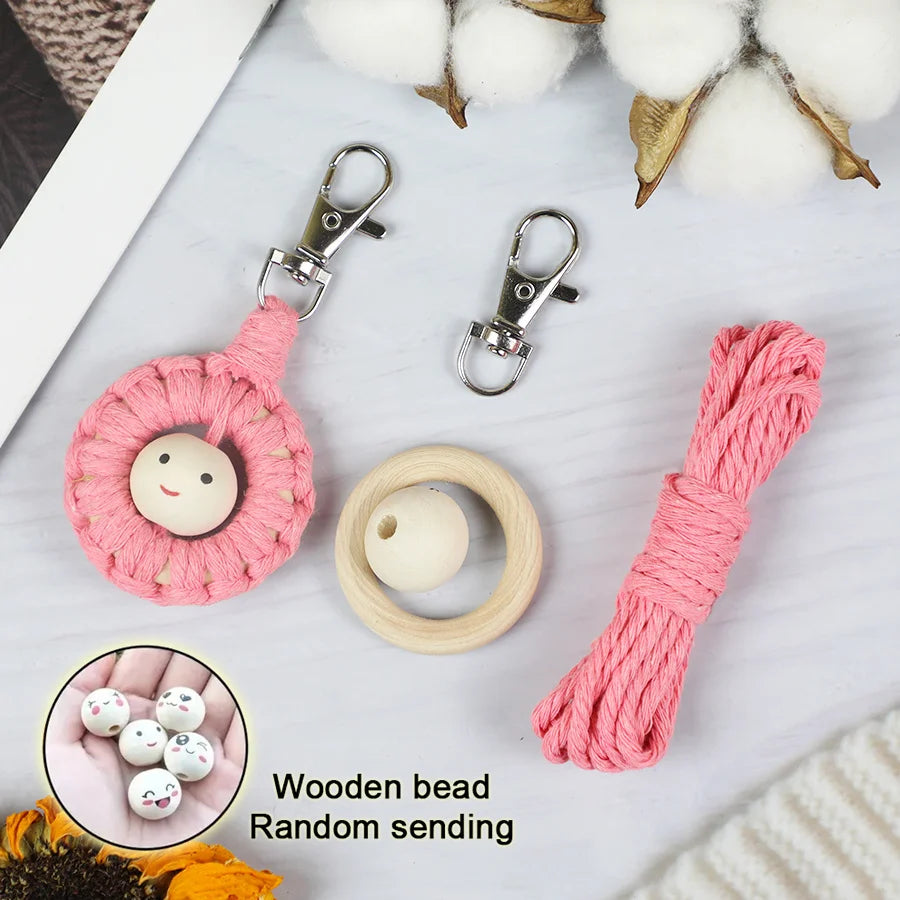 Handmade Knitting Smiley keychain Macrame Kit With Tutorial For Beginner Hand DIY Smiley key Chain Cell Phone Lanyard Pendant