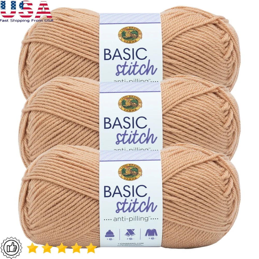 Basic Stitch Anti Pilling Acrylic Yarn 3 Pack Soft Medium Weight Knitting Crochet Machine Washable Perfect Scarves Blankets