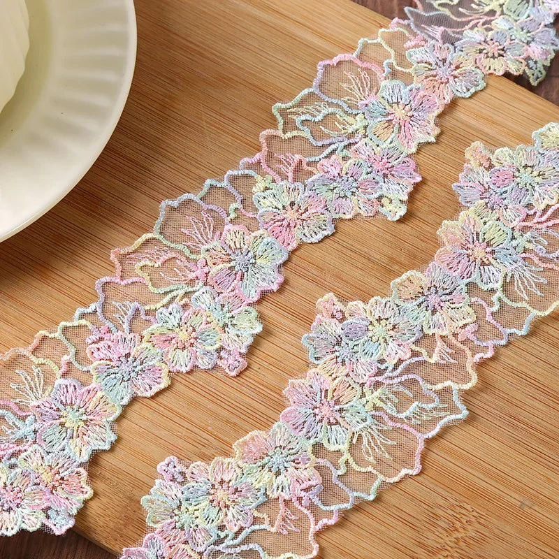 5yards Blue White Purple Lace Fabric Guipure Embroidery Ribbon Trim Sewing Applique 6CM Wide