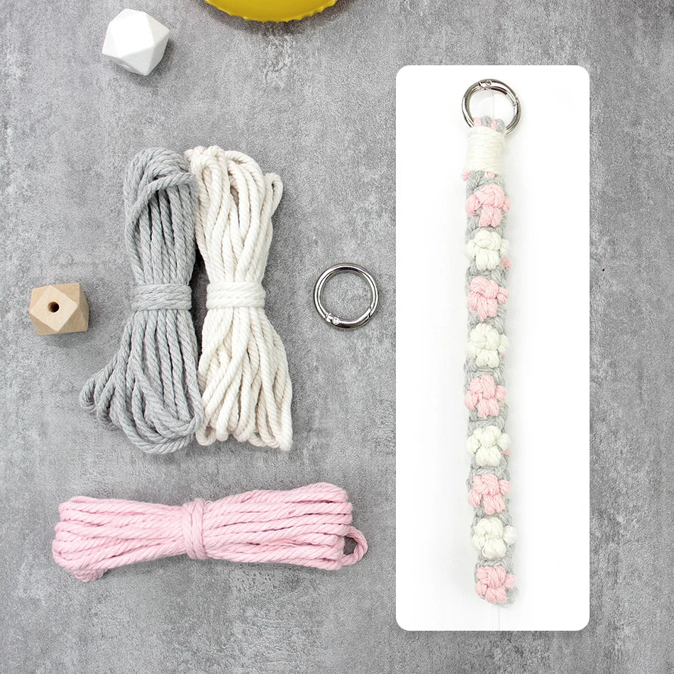 Handmade Woven Cat's Paw Wristband keychain Macrame Kit With Tutorial For Beginners Hand DIY Cat Paw Wristlet Key Chain Lanyard