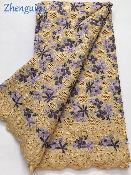 African Lace Fabric 2025 Swiss Voile Cotton Lace Elegant Nigerian Embroidered Cotton Lace Fabric 5 Yards for Women Sew A4016