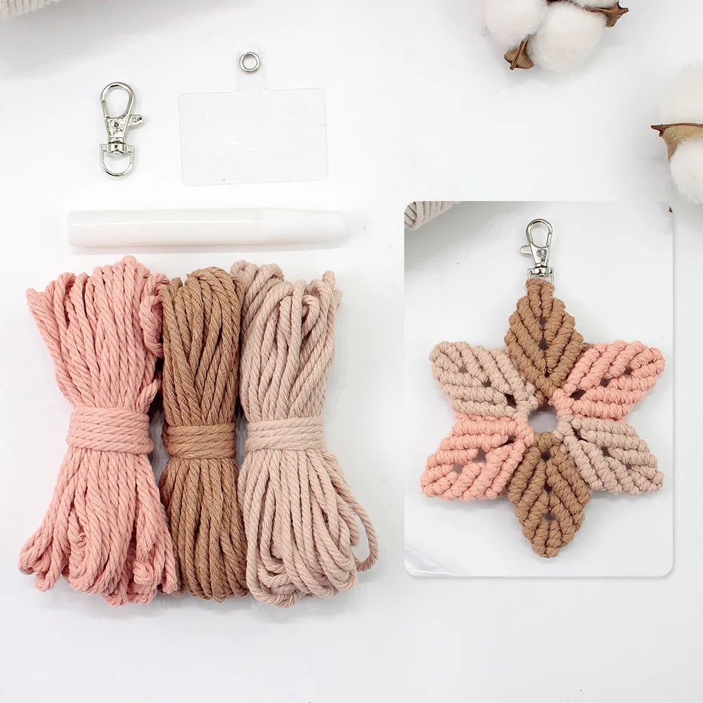 Hexagonal Star Keychain Macrame kit with tutorial for beginners Hand diy Woven kit blocking star key chain pendant lanyard