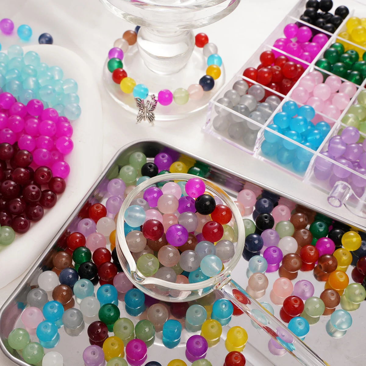 4/6/8/10mm Jelly Painted Glass Imitation Jade Round Beads - DIY Jewelry (Bracelet/Necklace) & Accessories 100/50/20pcs/Pack