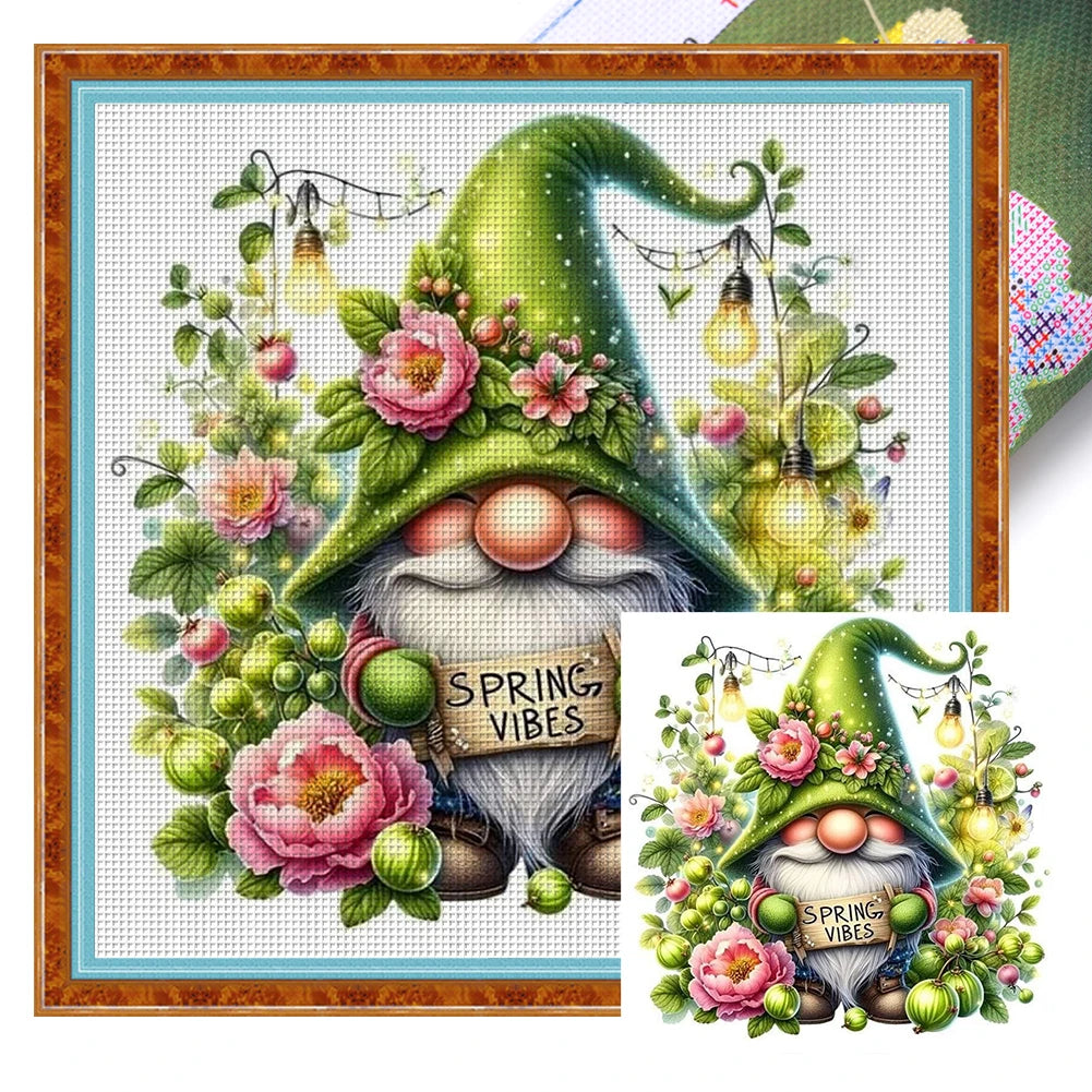 Full Embroidery Eco-cotton Thread 11CT Printed Gnome Cross Stitch Kit Art