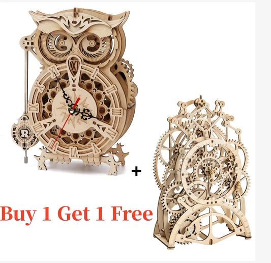 Robotime Rokr 161pcs Creative DIY 3D Owl Clock Wooden Model Building Block Kits Assembly Toy Gift for Children Adult LK503
