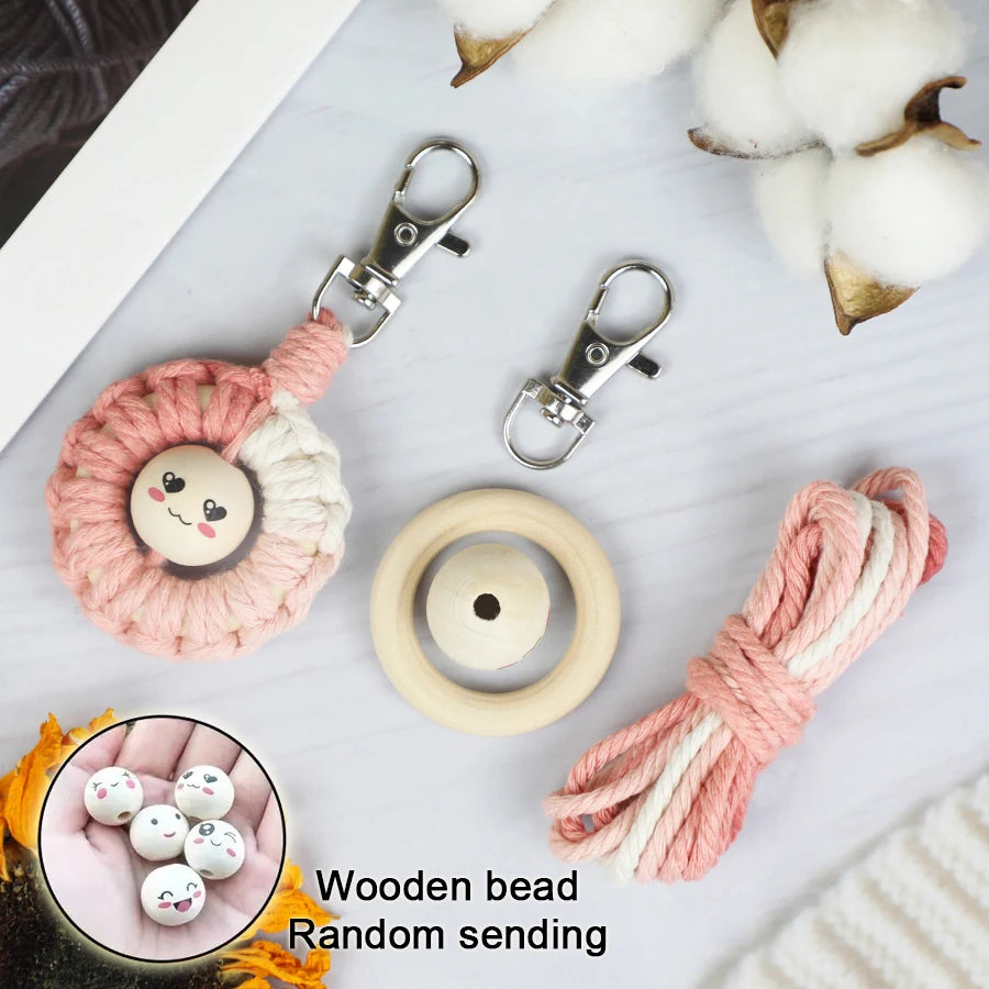 Handmade Knitting Smiley keychain Macrame Kit With Tutorial For Beginner Hand DIY Smiley key Chain Cell Phone Lanyard Pendant