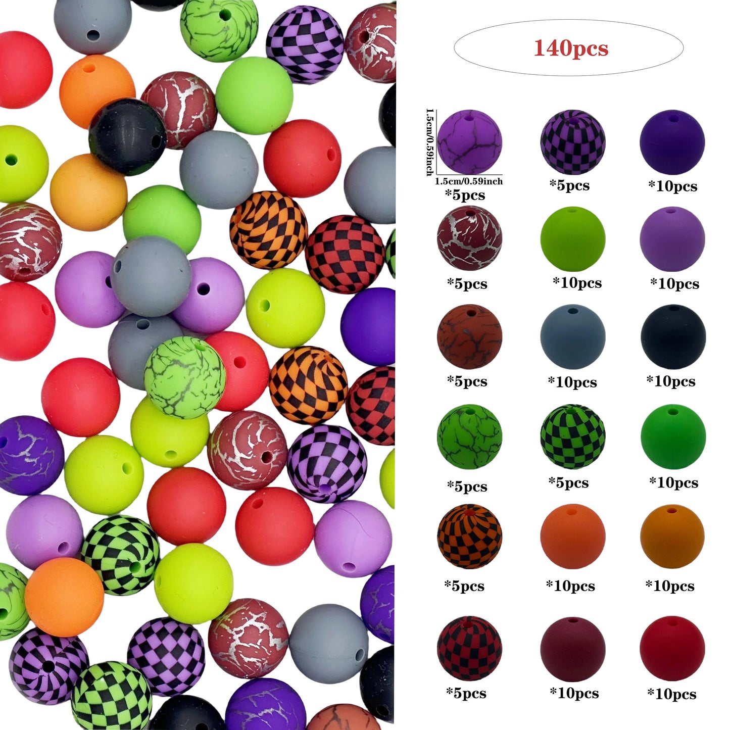 140pcs Watermark Series Silicone Beads mixed focal beads silicone pen beads DIY handmade necklace keychain beads jewelry beads