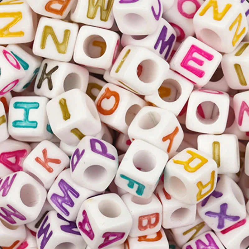 100Pcs/Lot Trendy  Acrylic Square Alphabet Beads Large Hole Letter Loose Spacer Bead Jewelry Handmade Bracelet Making Supplies
