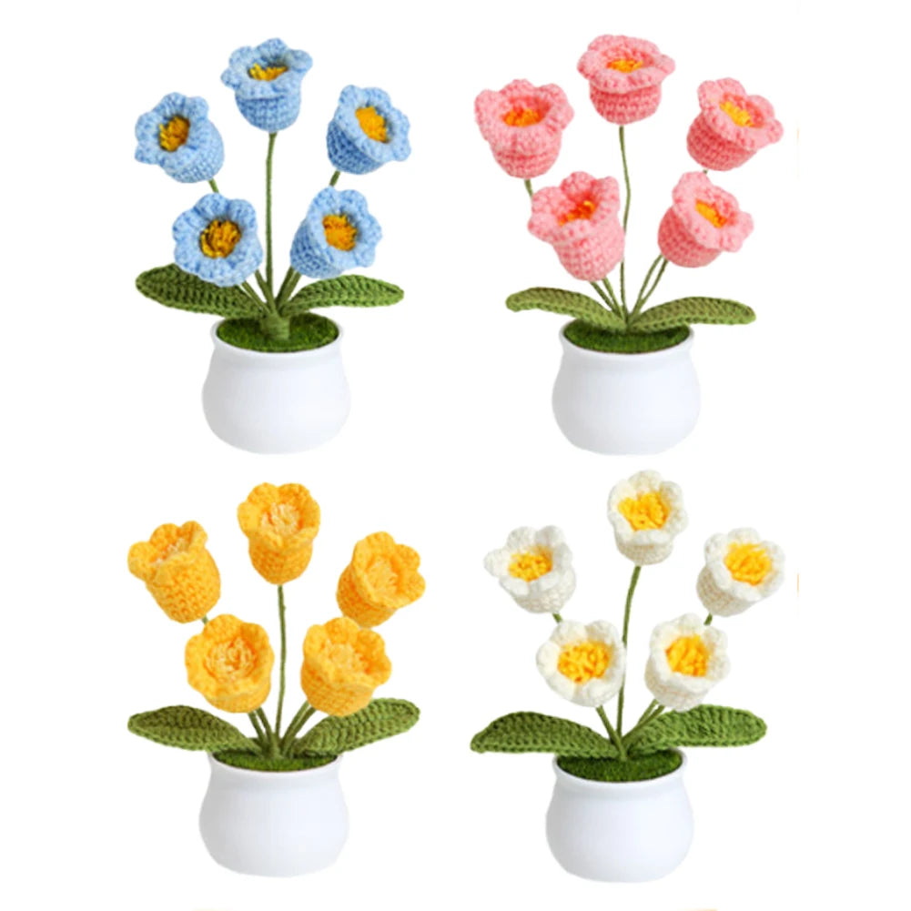 4Pcs Potted Plants Crochet Starter Kit DIY Crochet Set with Step-by-Step Video Tutorials for Beginners Adults