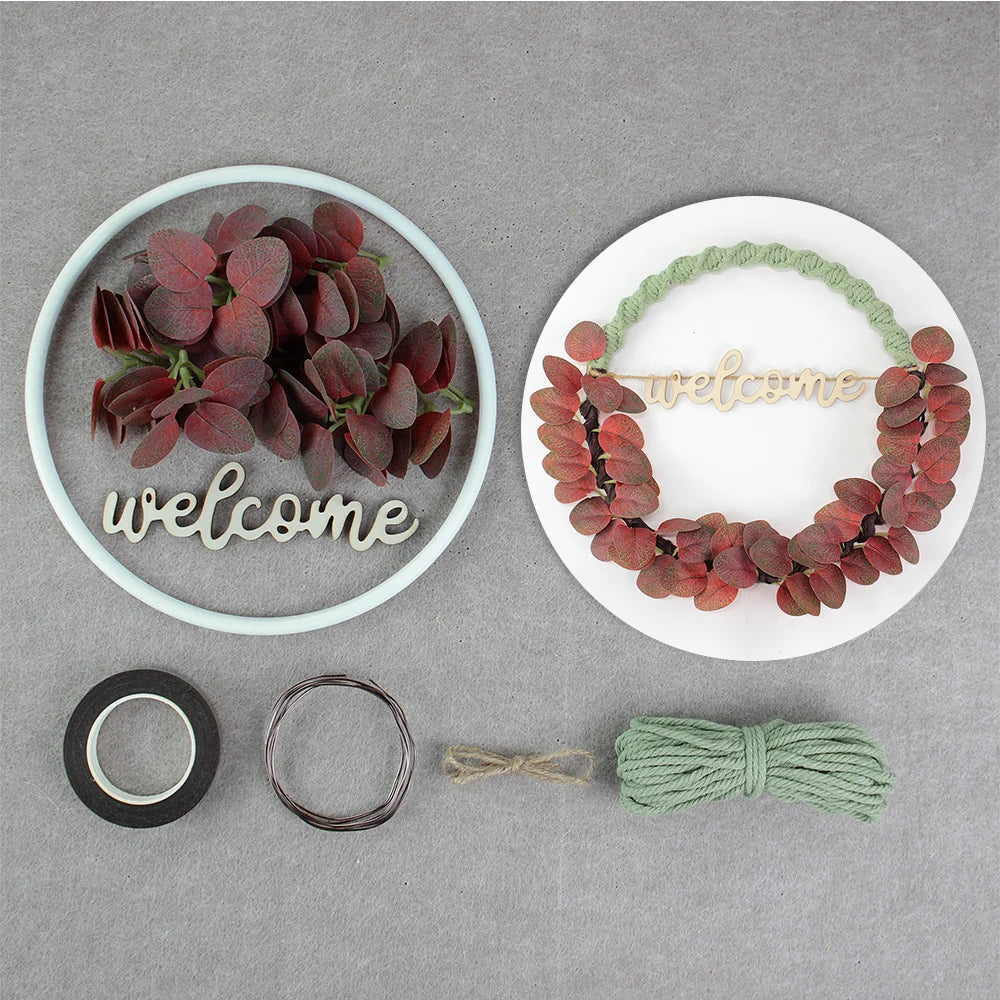 Bohemian Style Macrame Leaf Wreath DIY Kit Beginner Friendly Weaving Material Bundle with Tutorial for Handmade Craft