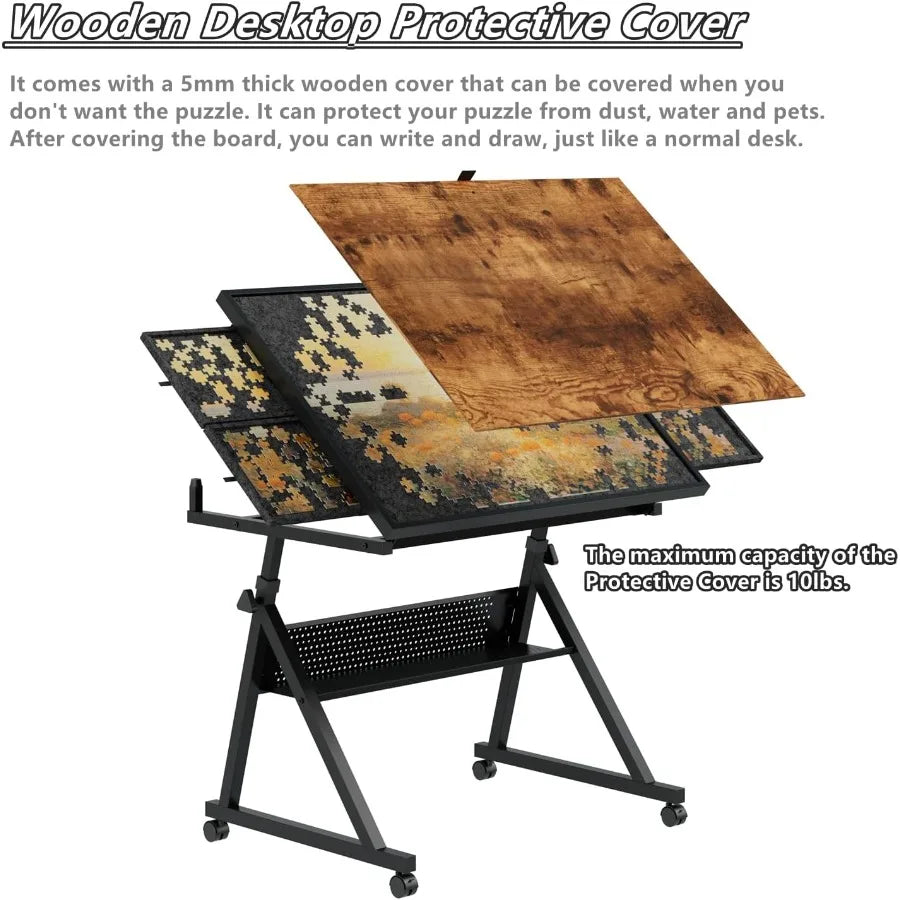 Puzzle Tables for Adults Height Adjustable Puzzle Board with Drawers 1500 Pieces Jigsaw Tables with Legs Wheels 075° Tilting Ta