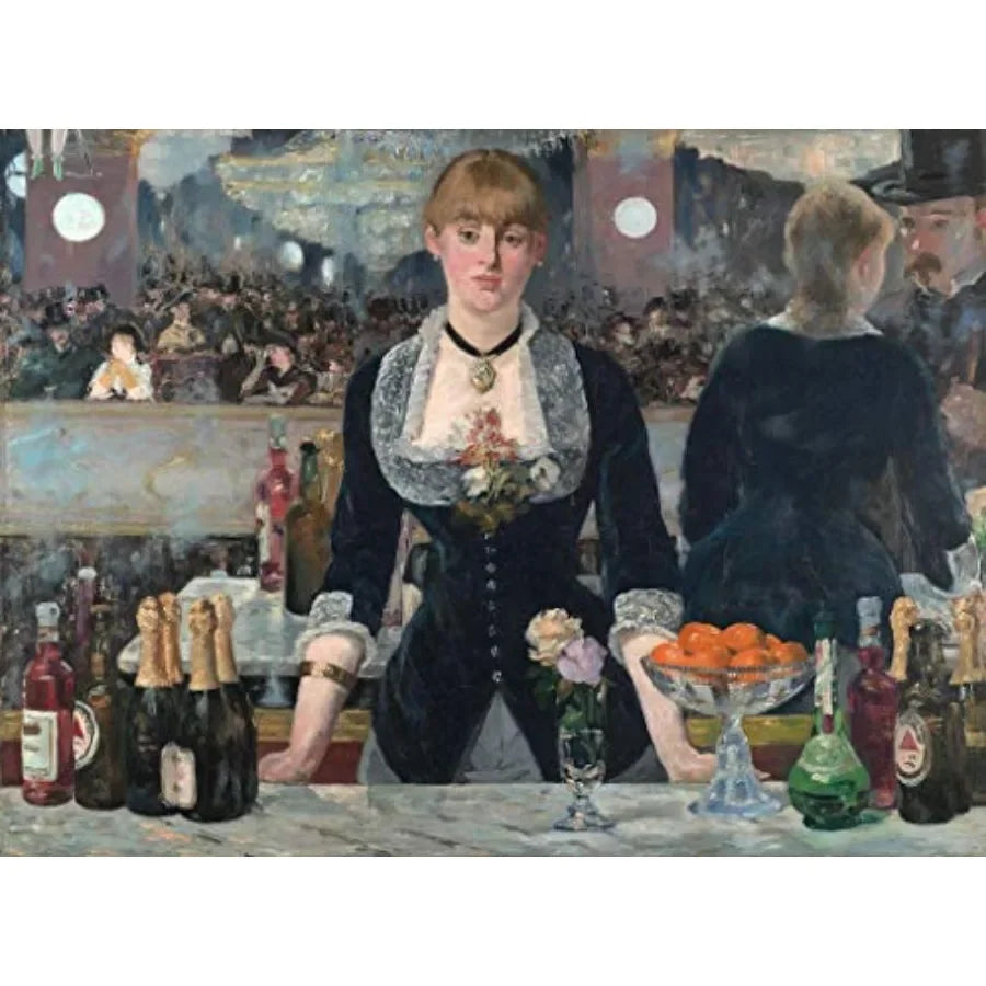 Wooden Jigsaw Puzzle A Bar at The Folies Bergere by Edouard Manet 427 Pieces. Made in USA by Nautilus Puzzles