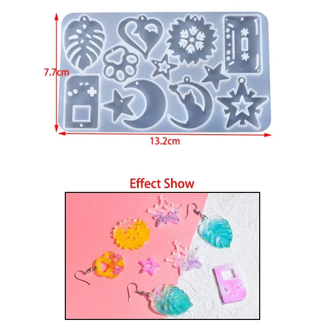 Earring Pendant Silicone Mold Epoxy Resin Jewelry Making Molds Heart Leaves Moon DIY Charms Pendant Mould Creative Jewelry Craft