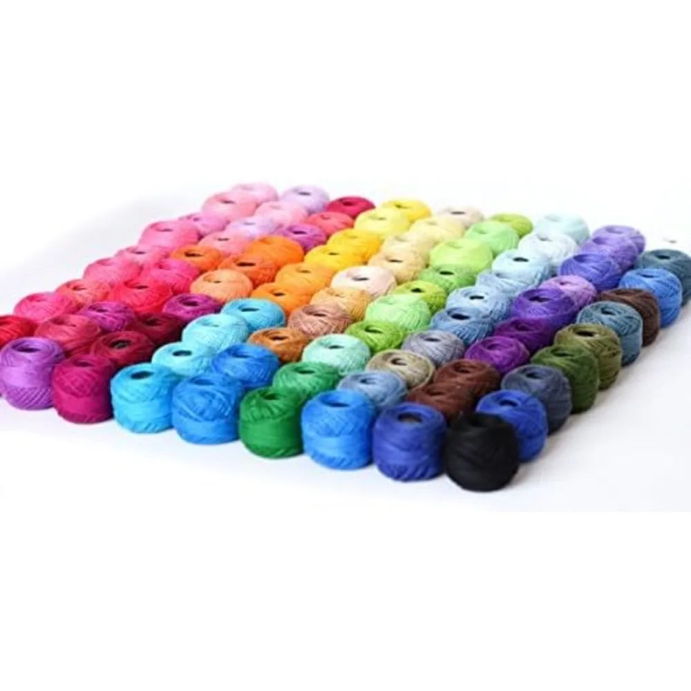 Cotton Crochet Yarn Balls, 90 Rainbow Hues, Size 8, 95 Yards Each, 100% Long Staple, 8550 Yards Total, Ideal for Crafting Projec
