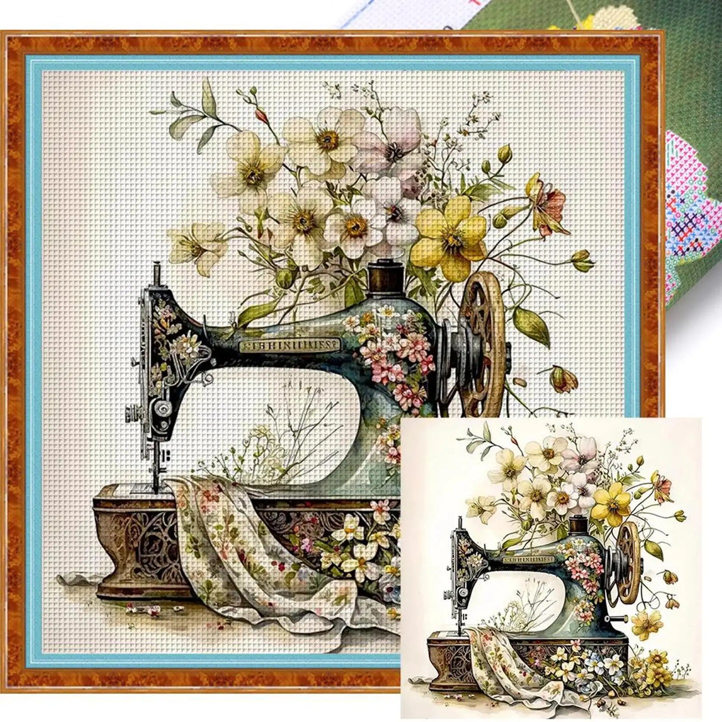 Sewing Machine Printed Cross Stitch Kit DIY 14CT Thread Art Needlework Decor