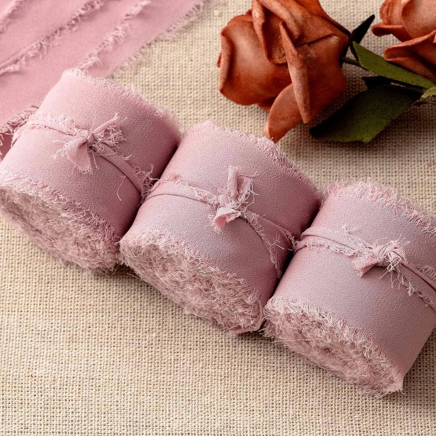 3 Roll/set 5m Frayed Edged Satin Handmade Chiffon Silk Ribbon For Wedding Invitation Bouquets Birthday Party DIY Decoration Gift