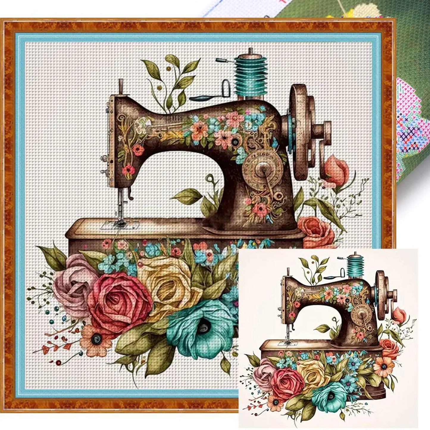 Sewing Machine Printed Cross Stitch Kit DIY 14CT Thread Art Needlework Decor